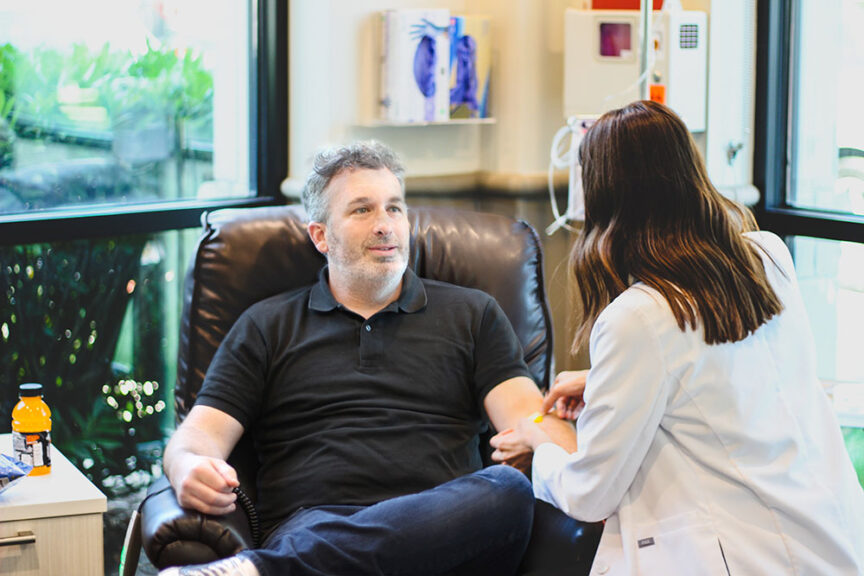 infusion center patient and nurse