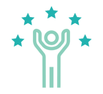 icon - illustrated man with arms up, stars over head