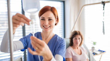 nurse and patient infusion center