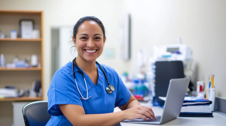 nurse at computer
