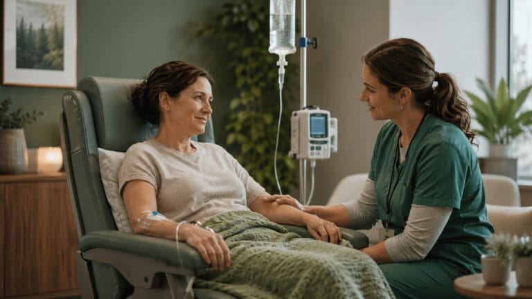 infusion patient at infusion center receiving treatment